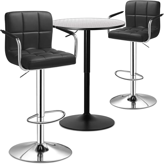 Magshion 3 Pack Bar Table and Chairs Set, Adjustable Bar Stools Set of 2 with Armrest and Kitchen Dining Round Pub Table for Dining Counter Pub and Apartment