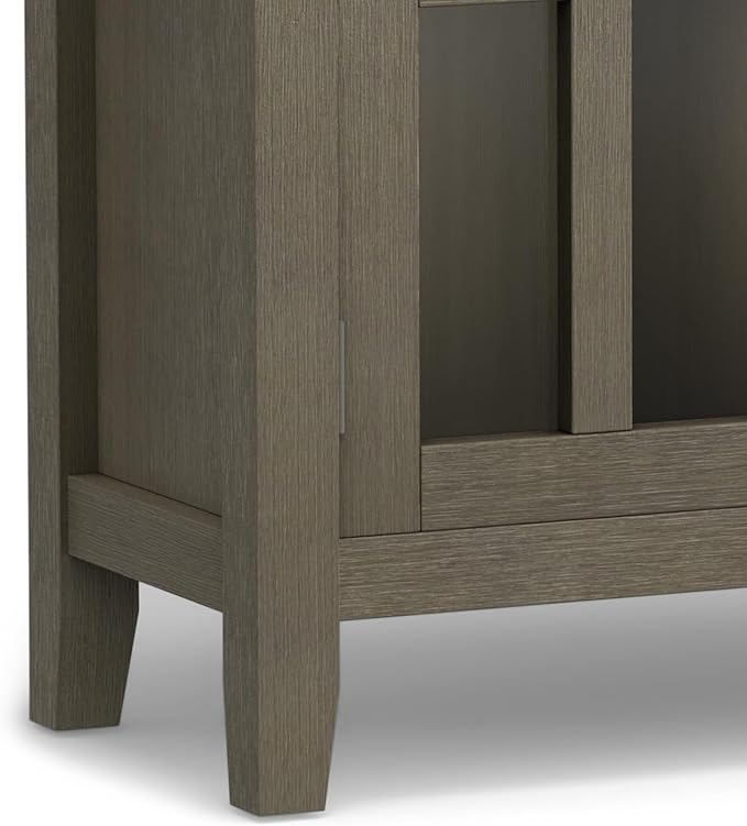 SIMPLIHOME Artisan SOLID WOOD 30 Inch Wide Contemporary Low Storage Cabinet in Farmhouse Grey, For the Living Room, Entryway and Family Room