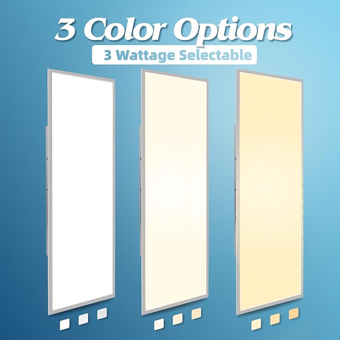 Art3d 2 Pack 1x4 FT LED Flat Panel Light, 3CCT Selectable Color Temperature 3000K/4000K/5000K, 0-10V Dimmable 5500LM Flush Mount Ceiling Light, 20W/30W/40W Drop Ceiling Light, UL&ETL Listed