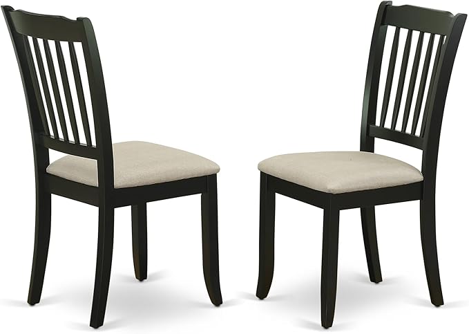 East West Furniture DAC-BLK-C Danbury Kitchen Dining Chairs - Linen Fabric Upholstered Wooden Chairs, Set of 2, Black