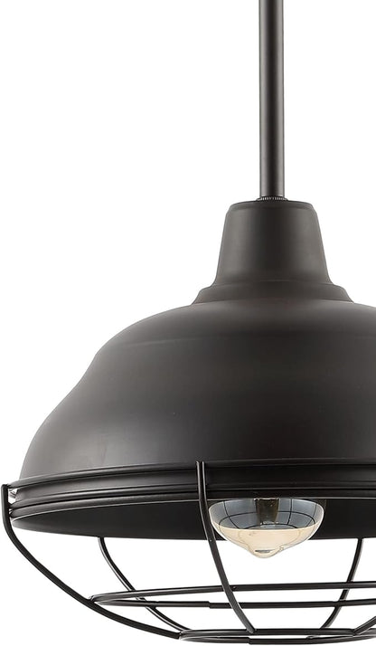 JONATHAN Y 10.38" Oil Rubbed Bronze 1-Light Industrial Farmhouse LED Pendant Light Fixture for Kitchen Island, Dining Room, Adjustable Hanging Ceiling Lamp, Iron Cage Metal Shade JYL1118A