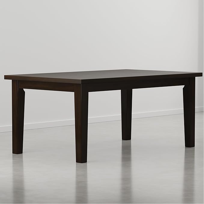 SIMPLIHOME Eastwood Dining Table - 66 inch Wide Solid Wood Rectangular Dinner Table in Deep Brown, Contemporary Dining Room Table with Thick Top and Tapered Legs, Seats 6