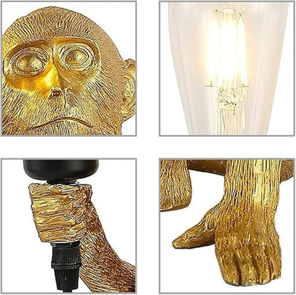 Vintage Monkey Table Lamp, 13.3 x 12.5 Inch Retro Resin Monkey Tabletop Light E26 Desk Lamp for Dining Living Room Bedroom Bar Cafe (Gold - Table Lamp)
