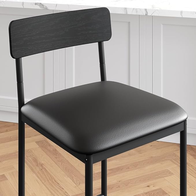 TrailBlaze Bar Stools Set of 2, 25.5'' Counter Height Upholstered Chairs with Backrest & Footrest, Modern PU Leather Barstools - Kitchen Island, Dining Room, Breakfast Bar - Easy Assembly - Black