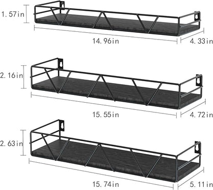 Amaoot Floating Shelves Set of 3, Home Wood Wall Shelf, Farmhouse Shelf for Bedroom, Wall Mounted Floating Shelf for Living Room, Bedroom, Bathroom, Kitchen, Office (Black 2)
