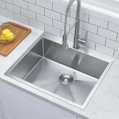 25x22 Inch Drop In Kitchen Sink, 25 Inch Brushed Nickel RV Laundry Utility Sinks, Top Mount 16 Gauge Stainless Steel Small Single Bowl 9 Inch Deep
