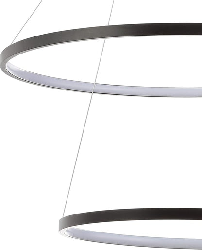 JONATHAN Y 24" Matte Black Modern Integrated LED Pendant Light, Dimmable Round Hoop Chandelier for Kitchen Island, Dining Room, Adjustable Height Metal Hanging Light (JYL7204A)