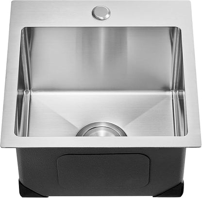 VEVOR 33" Kitchen Workstation, 304 Stainless Steel Top Mount, Built-in Single Bowl Farmhouse with Accessories, Home Dishwasher Sink, for RV, Prep Kitchen and Bar (Black) (Silver, 15IN)