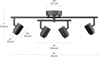 Globe Electric Walton 4-Light 29W Integrated LED Track Lighting, Matte Black, Swivel Center Bar, 1800 Lumens, 3000 Kelvin Warm White, 90 CRI