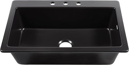 Sinkology Jackson 33 Inch Black Fireclay Drop-In Kitchen Sink, Single Bowl, 3 Faucet Holes, Fits 36 Inch Cabinet, Surefire Finish