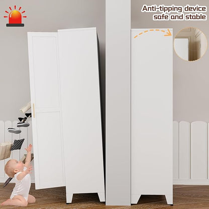 PAOFIN 75" Metal Kitchen Pantry Cabinet,White Storage Cabinet with Doors and 5 Adjustable Shelves, Cabinet with 2 Metal Handles,Tall Cabinet for Livingroom,Pantry, Bathroom,Kitchen
