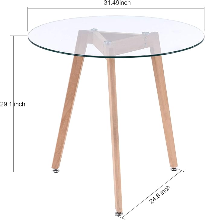 ivinta Round Dining Table for 4 People, 31.5" Modern Glass Kitchen Table with Tempered Glass Top and Wooden Legs for Dining Room, Living Room, RD-DT (Natural Wood)