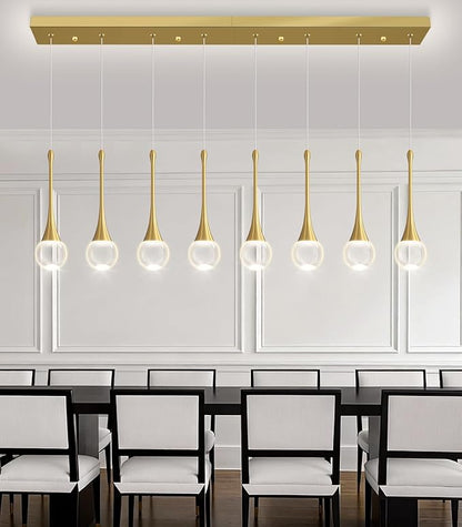 Rectangular Crystal Pendant Lights for Kitchen Island 8 Light Dimmable Crystal Chandelier Lighting Fixtures with Remote for Dining Room Living Room Gold