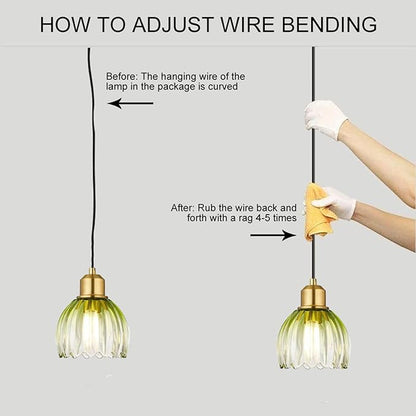 TALOYA Pendant Light with Green Tulip Glass Lampshade, Brass Vintage Pendant Light Adjustable Hanging Light for Kitchen Island Bedroom Dining Room Hallway& Bar