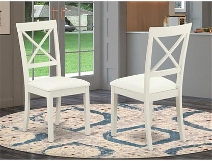 East West Furniture BOC-WHI-LC Boston Dinette Chairs - Faux Leather Upholstered Wooden Chairs, Set of 2, Linen White
