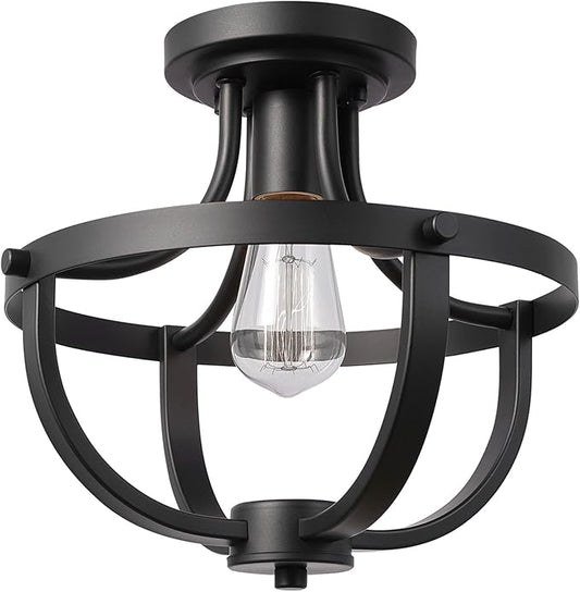 GLOBE Electric 65887 1-Light Flush Mount Ceiling Light, Matte Black, Bulb Not Included