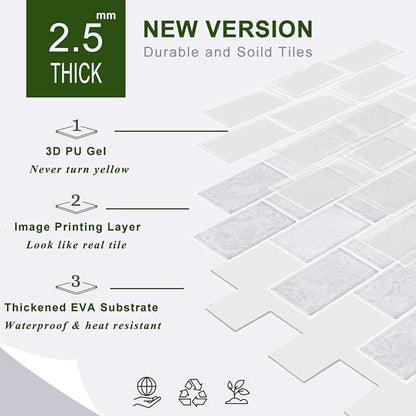 STICKGOO 10-Sheet Subway Tiles Peel and Stick Backsplash, Cinderella Grey Marble Look Stick on Tiles Kitchen Backsplash (Thicker Design)