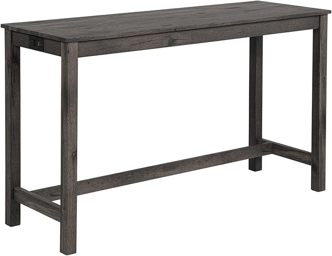 4-Piece Wooden Counter Height Dining Set w/ 3 Padded Stools, 59" Farmhouse Bar Table Set with Charging Station (USB & Power Outlet), Kitchen Island Table Barstools for Small Space, Grey