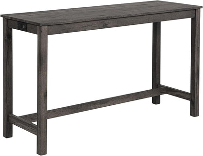 4-Piece Wooden Counter Height Dining Set w/ 3 Padded Stools, 59" Farmhouse Bar Table Set with Charging Station (USB & Power Outlet), Kitchen Island Table Barstools for Small Space, Grey