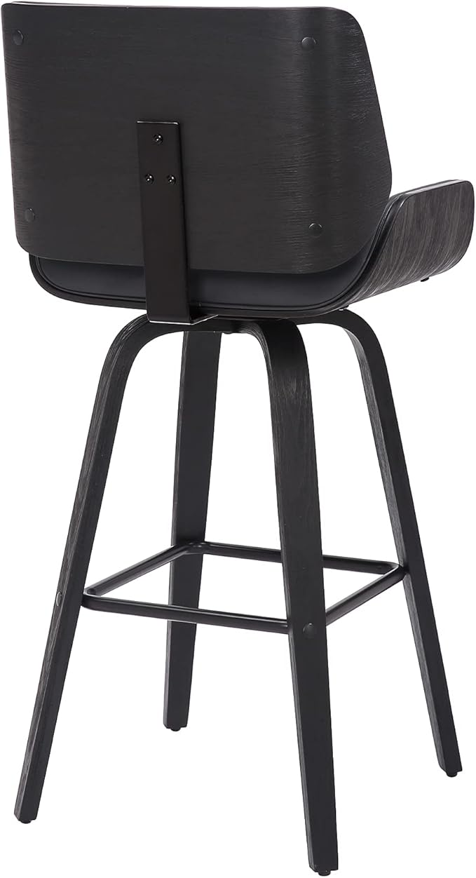 Armen Living Tyler 26" Counter Height Swivel Gray Faux Leather and Black Wood Bar Stool - Set of 4
