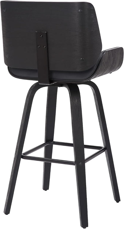 Armen Living Tyler 26" Counter Height Swivel Gray Faux Leather and Black Wood Bar Stool - Set of 4