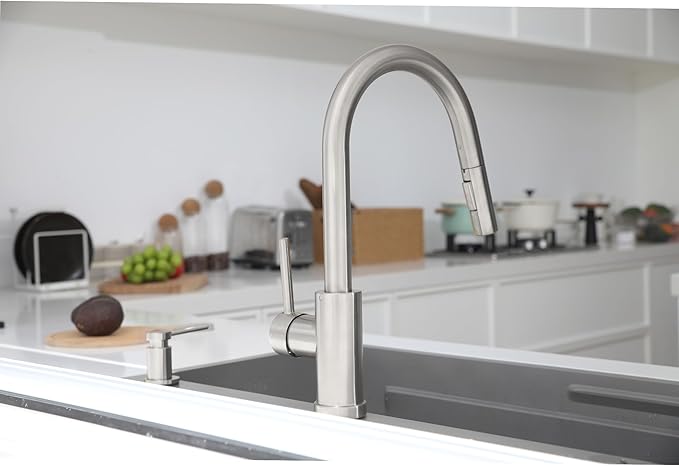 Lava Odoro Brushed Nickel Kitchen Faucet with Pull Down Sprayer, Modern Kitchen Sink Faucet Single Hole Faucet for Kitchen Sink with 2-Function Spray Head, KF1120-BN