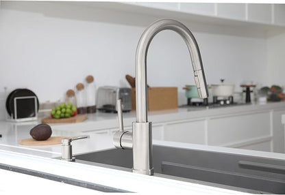 Lava Odoro Brushed Nickel Kitchen Faucet with Pull Down Sprayer, Modern Kitchen Sink Faucet Single Hole Faucet for Kitchen Sink with 2-Function Spray Head, KF1120-BN