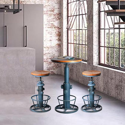 LOKKHAN Industrial Bar Table 38.6"-48.4" Height Adjustable Swivel Round Wood Tabletop 23.7" Dia, Kitchen Dining Office Coffee Bistro Pub Table (Aged Blue)
