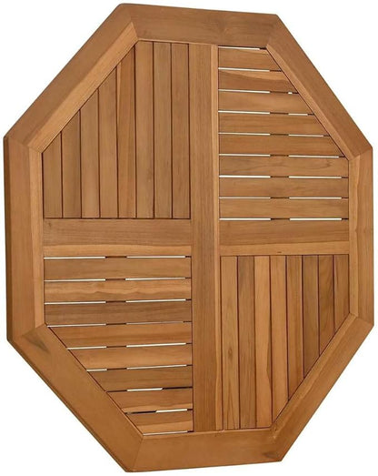 Octagonal Solid Teak Wood Table Top 35.4 in Outdoor Butcher Block Style, Oiled Brown Finish, Parasol Hole Ready for Dining or Standing Desk, Indoors & Patio Use