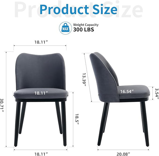 2 Dining Chairs: Upholstered Velvet Dining Room Side Chairs, Chair for Dining Room with Padded Seat and Wood Legs-Modern Dining Chairs for Restaurant, Kitchen, Cafe, Living Room(Dark Grey)