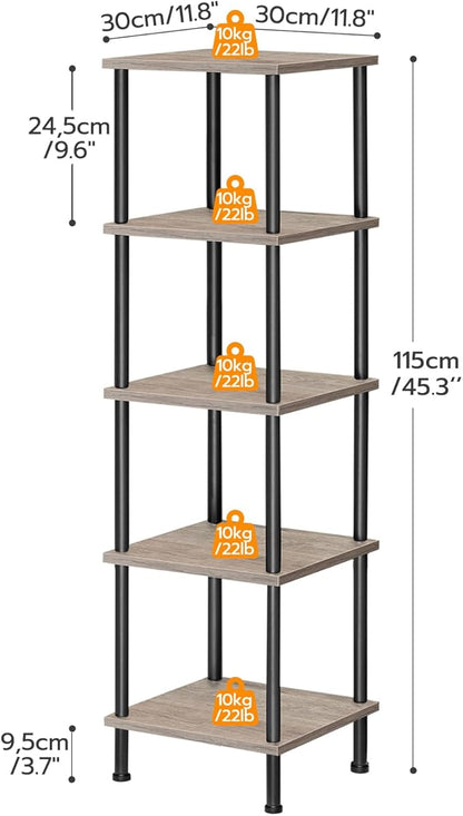 HOOBRO 5-Tier Corner Shelf Stand, Corner Square Rack Display Shelf, Tall Storage Rack Plant Stand, Bookcase for Small Spaces, Living Room, Home Office, Kitchen, Greige and Black BG50CJ01