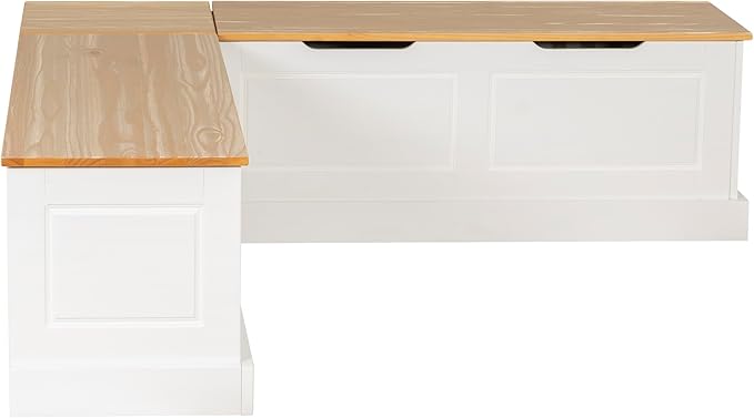 Linon Tobin Natural & White Dining Nook with Hidden Storage Spaces Includes Apple Green Cushion Set and Pillows