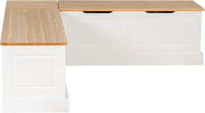Linon Tobin Natural & White Dining Nook with Hidden Storage Spaces Includes Apple Green Cushion Set and Pillows