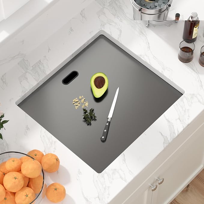 Sarlai Black Undermount Bar Sink With Foldable Faucet - 21x19 Inch Outdoor Black Kitchen Sink RV Workstation 16 Gauge Stainless Steel Single Bowl Handmade Outdoor BBQ Sinks with Lid