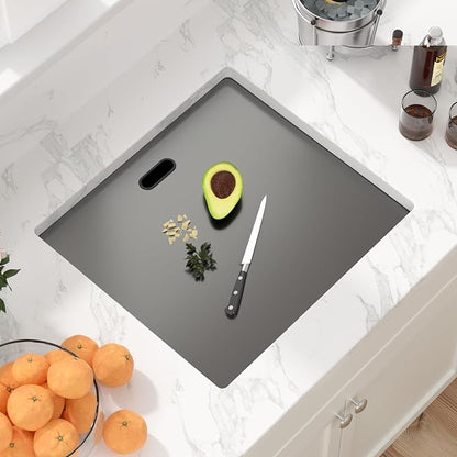 Sarlai Black Undermount Bar Sink With Foldable Faucet - 21x19 Inch Outdoor Black Kitchen Sink RV Workstation 16 Gauge Stainless Steel Single Bowl Handmade Outdoor BBQ Sinks with Lid
