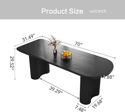 Guyii 70" Dining Table, Modern Kitchen Table for 6 People, Indoor Dining Table for Kitchen, Bar, Living Room, Small Space, Black, Table Only