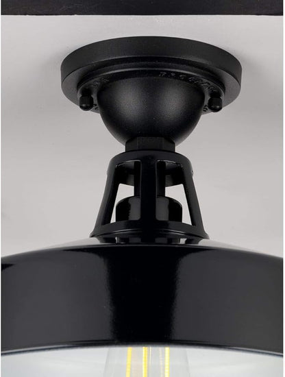 Progress Lighting Cedar Springs Collection 1-Light Farmhouse Outdoor Semi-Flush Mount Light Gloss Black, 9.50x13.25x13.25