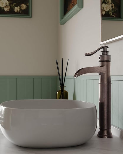 BWE Vessel Sink Faucet Waterfall Antique Copper Single Hole with Pop Up Drain Stopper Without Overflow and Supply Lines One Handle Vanity Basin Bath Sink Mixer Tap