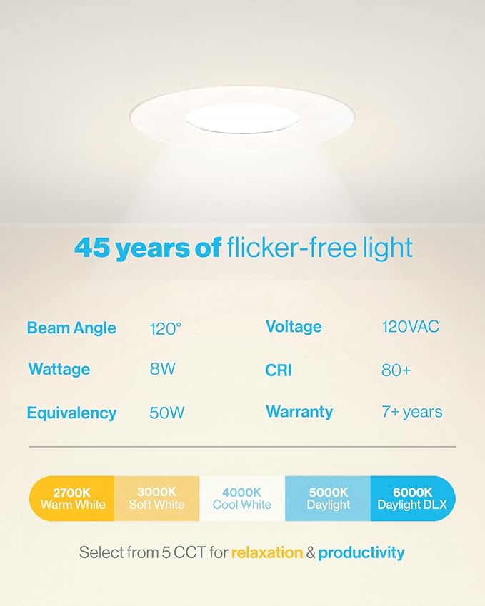 Sunco 24 Pack 3 Inch Recessed LED Lights, Ultra Thin Ceiling Lighting, 500 LM, 8W (50W Equivalent), Selectable CCT 2700K/3000K/4000K/5000K/6000K, Dimmable, Wafer Thin, Canless with Junction Box