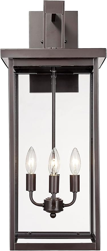 ML Lighting | Barkeley Collection | 42603-PBZ | 27" Modern Four Bulb Outdoor Steel Large Wall Sconce | Anti-Rust Powder Coat Bronze with Clear Glass Shade | Exterior Ambient Light for Safety