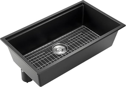 VEVOR 33 inch Kitchen Sink Workstation, Top Mount Granite Sinks, Drop-In Single Bowl Farmhouse Basin with Multiple Accessories, Household Dishwasher Sinks (19"D x 33"W x 10"H)