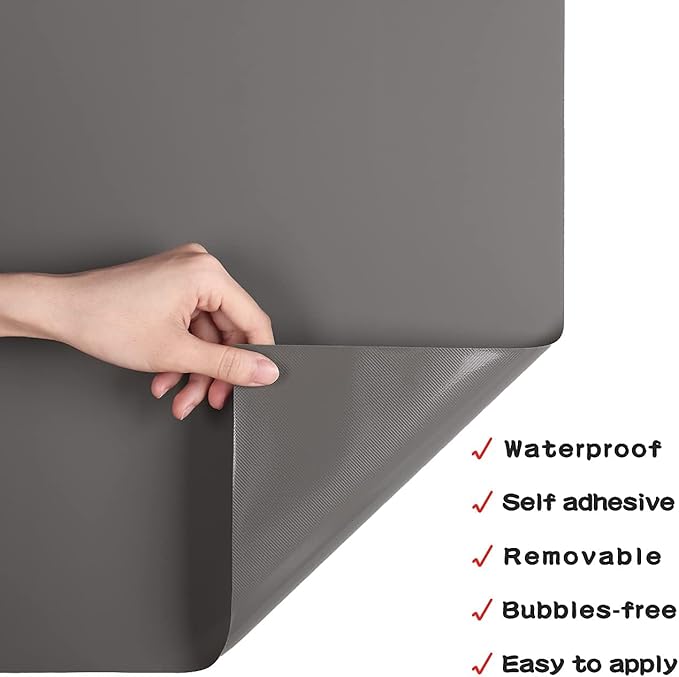 Decotalk Solid Grey Wallpaper Stick and Peel Grey Cabinet Vinyl Wrap Removable 17.7x400 Inch Gray Wallpaper for Bedroom Gray Contact Paper Peel and Stick Solid Color Contact Paper for Cabinets