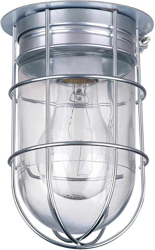 Canarm Outdoor Silver Barn Light, Industrial Wall or Ceiling Mount Sconce, 7-Inch Damp Rated Fixture for Porch, Patio, or Entryway