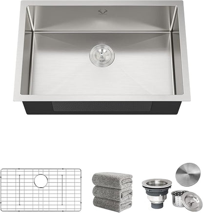 Kitchen Sink 27x18 Inch Undermount Kitchen Sinks Stainless Steel Sink 16 Gauge Single Bowl Sinks with Accessories