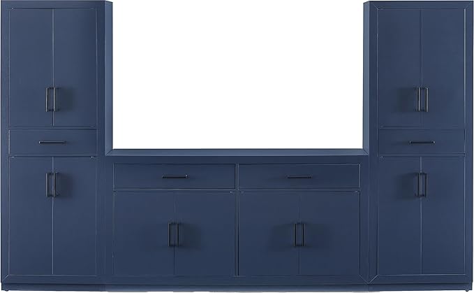 Crosley Furniture Isla 3-Piece Modern Sideboard Buffet Cabinet and Kitchen Storage Pantry Set, Navy