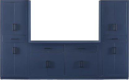 Crosley Furniture Isla 3-Piece Modern Sideboard Buffet Cabinet and Kitchen Storage Pantry Set, Navy
