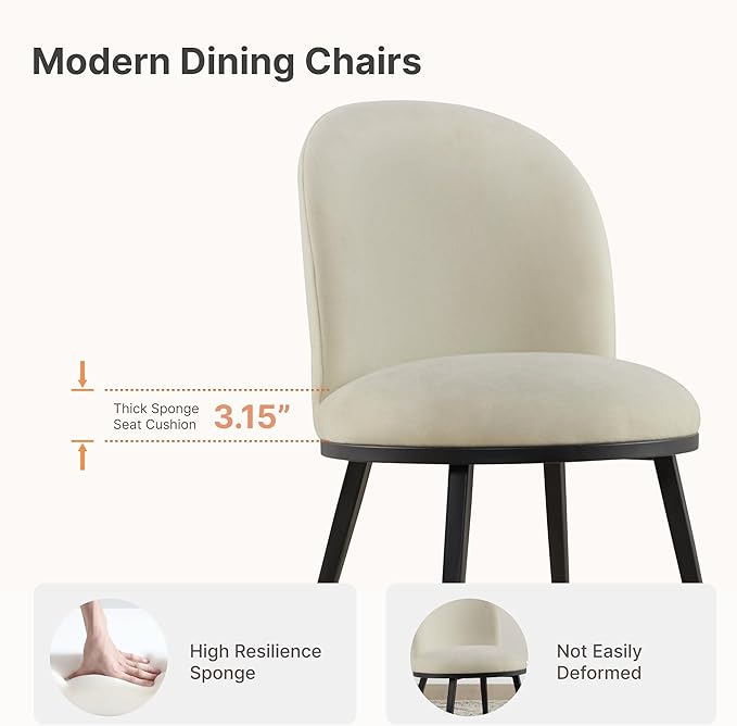 KISLOT Dining Chairs Set of 2, Fabric Upholstered Dining Room Chairs with Ergonomic Backrest & Metal Legs, Modern Kitchen Side Chairs for Home, Restaurant, and Café, Coconut
