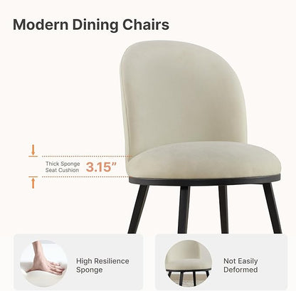 KISLOT Dining Chairs Set of 2, Fabric Upholstered Dining Room Chairs with Ergonomic Backrest & Metal Legs, Modern Kitchen Side Chairs for Home, Restaurant, and Café, Coconut