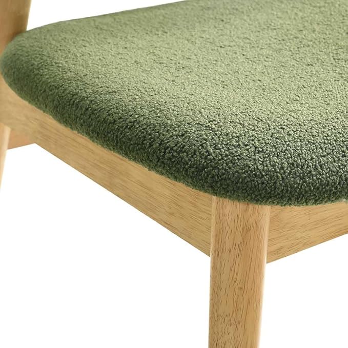 Wooden Dining Chairs Set of 4, Farmhouse Boucle Upholstered Kitchen Chairs, Step-By-Step Video Guide for Assembly, Green
