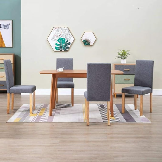 Set of 4 Light Gray Fabric Rubber Wood Dining Chairs Contemporary Ergonomic Design for Dining Room Kitchen Living Room